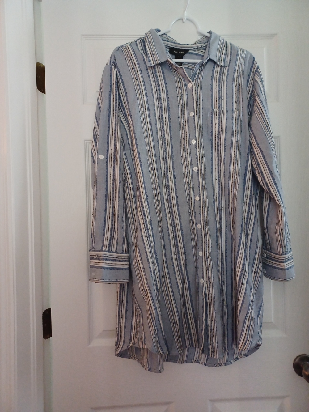 Karen Kane Womens Size XL Blue Striped Button-Up Shirt Dress.